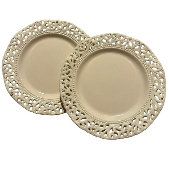 ND Exclusive 7.5” Open Lace Salad Plates Cream China Replacement Set of 2 - Picture 1 of 4